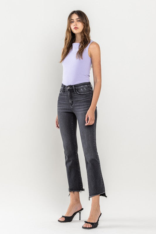 VERVET High Rise Raw Hem Crop Flare Jeans