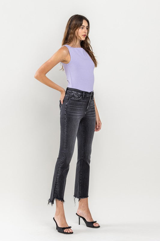 VERVET High Rise Raw Hem Crop Flare Jeans