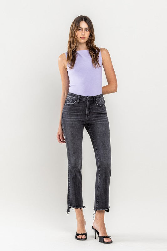 VERVET High Rise Raw Hem Crop Flare Jeans