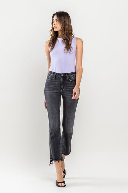 VERVET High Rise Raw Hem Crop Flare Jeans