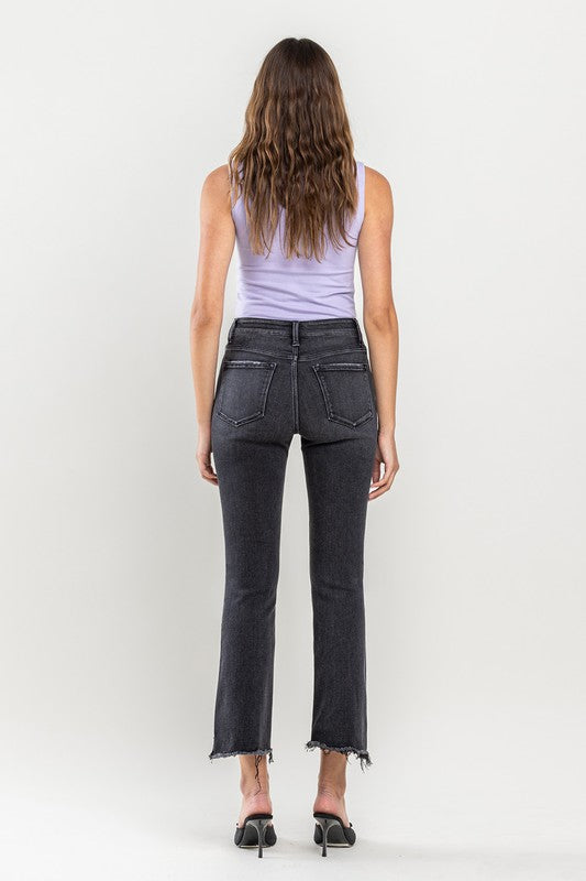 VERVET High Rise Raw Hem Crop Flare Jeans