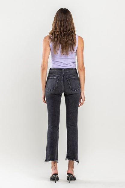 VERVET High Rise Raw Hem Crop Flare Jeans