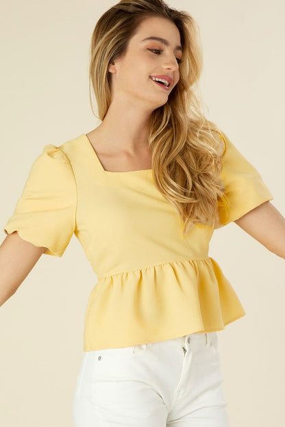 Bubble Sleeve Blouse with Peplum