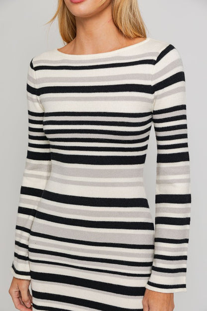 Emma Striped Boat Neck Bell Sleeve Sweater Dress