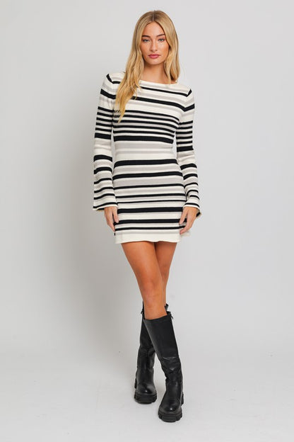 Emma Striped Boat Neck Bell Sleeve Sweater Dress