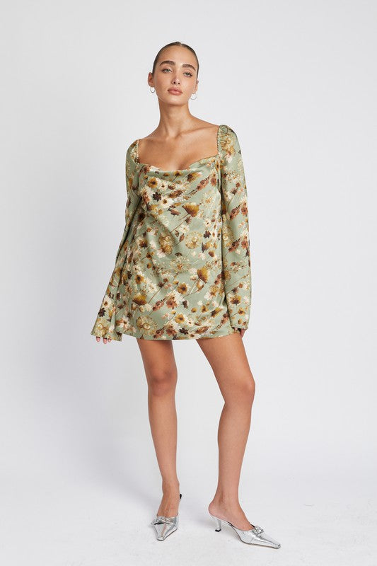 Jayla Floral Open Back Long Sleeve Mini Dress