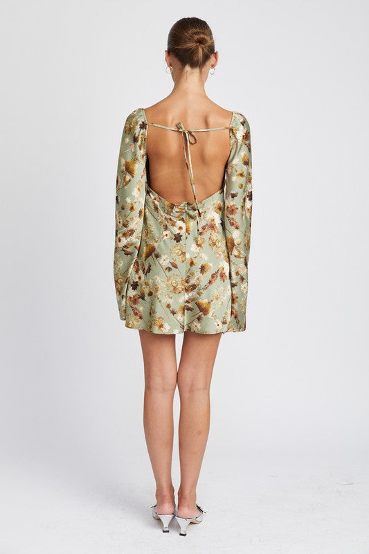 Jayla Floral Open Back Long Sleeve Mini Dress