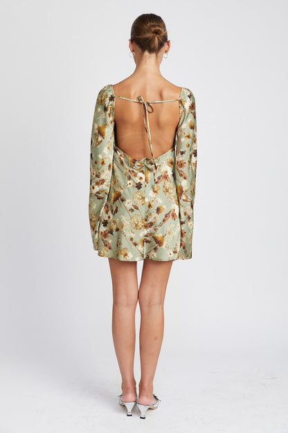 Jayla Floral Open Back Long Sleeve Mini Dress