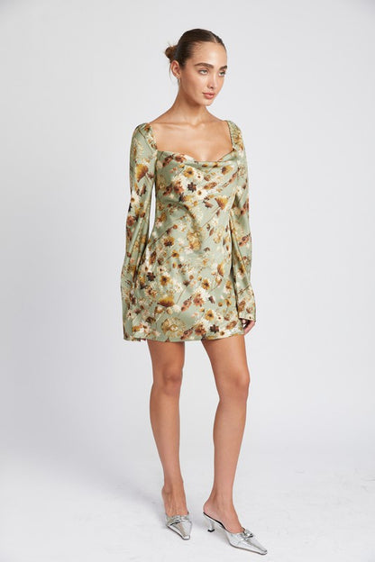 Jayla Floral Open Back Long Sleeve Mini Dress