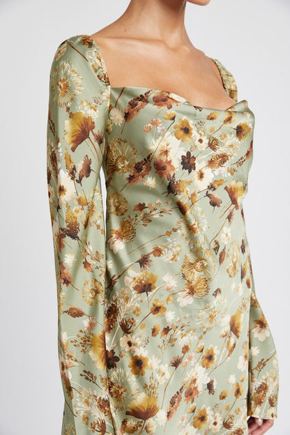 Jayla Floral Open Back Long Sleeve Mini Dress