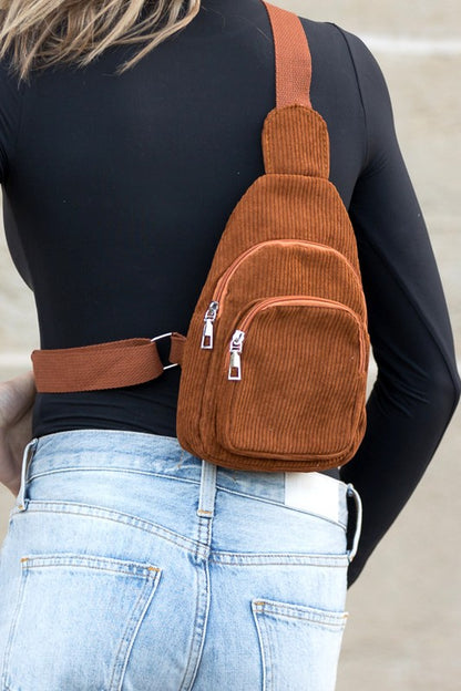 Double Zip Corduroy Sling Bag