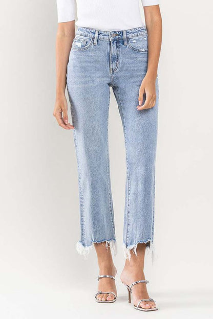 VERVET High Rise Distressed Hem Crop Dad Jeans