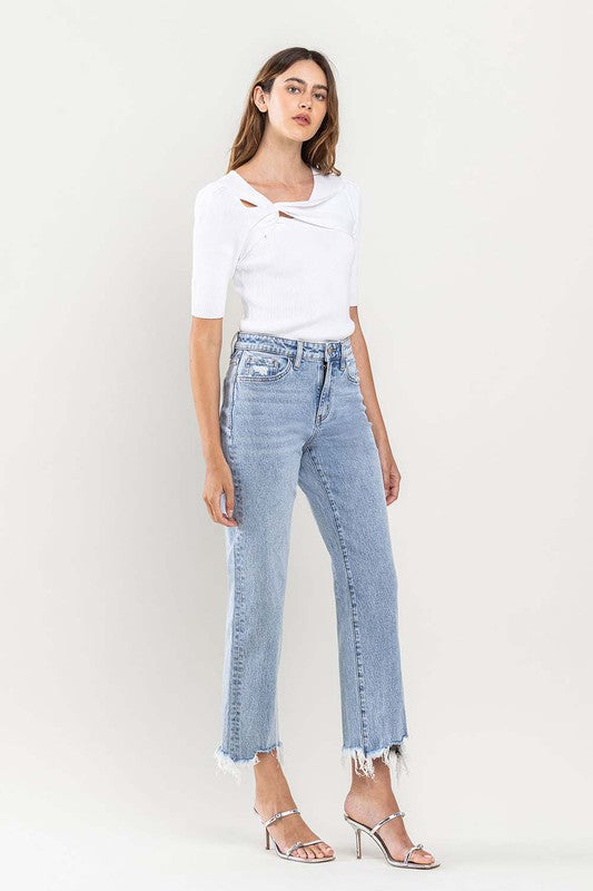 VERVET High Rise Distressed Hem Crop Dad Jeans