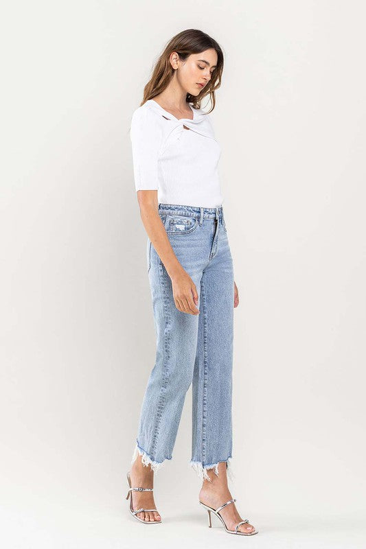 VERVET High Rise Distressed Hem Crop Dad Jeans