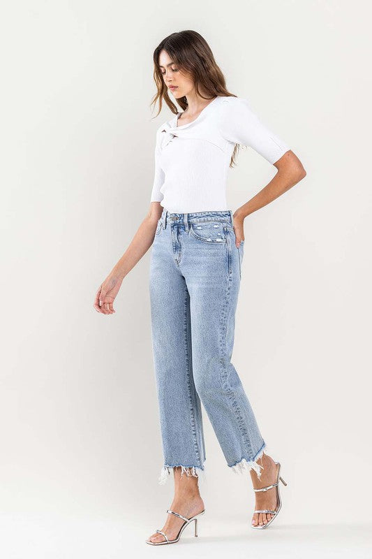 VERVET High Rise Distressed Hem Crop Dad Jeans