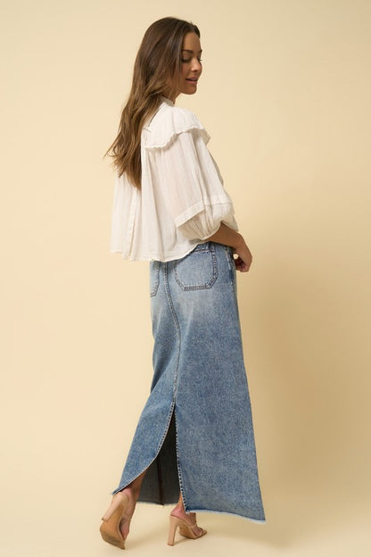 Mica High Rise Denim Maxi Skirt