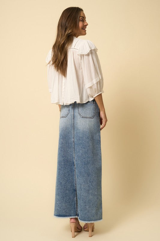 Mica High Rise Denim Maxi Skirt