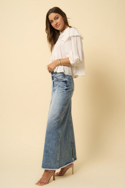 Mica High Rise Denim Maxi Skirt