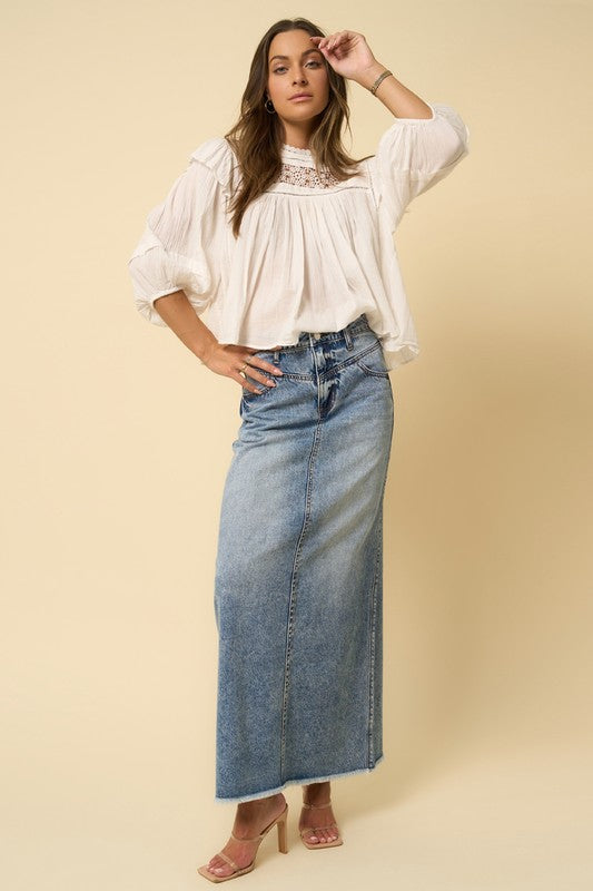 Mica High Rise Denim Maxi Skirt