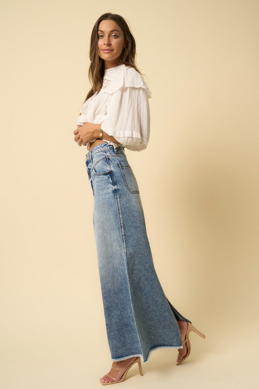 Mica High Rise Denim Maxi Skirt