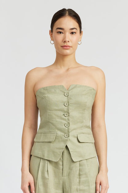 Quincy Button Down Bustier Tube Top