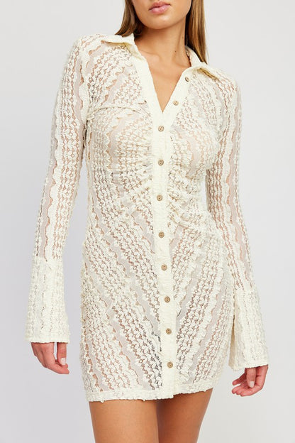 Cove Button Down Lace Knit Mini Dress