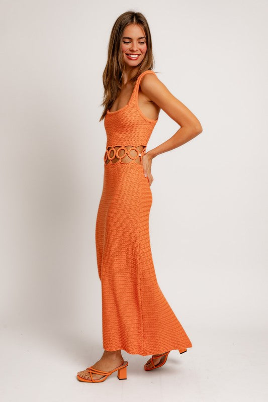 Tropic Square Neck Sleeveless Crochet Maxi Dress