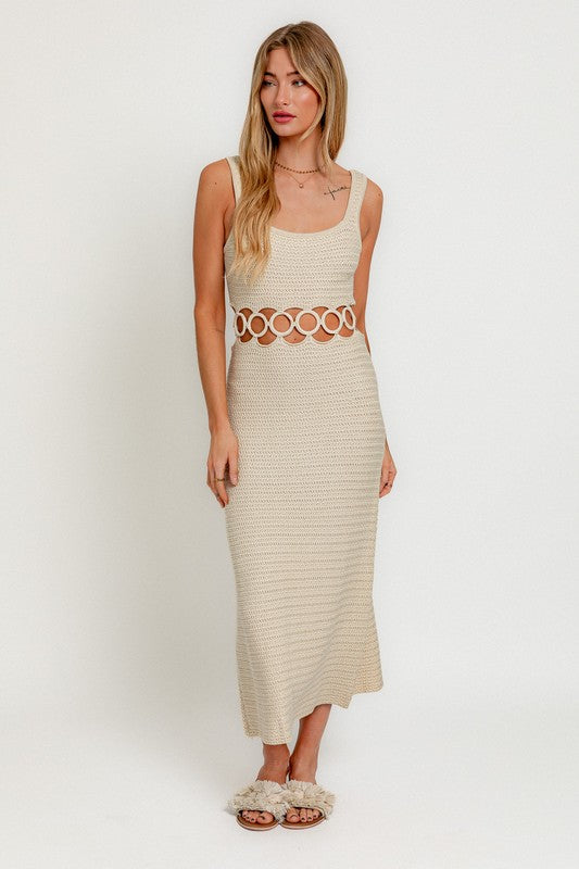 Tropic Square Neck Sleeveless Crochet Maxi Dress
