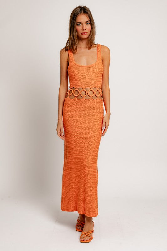 Tropic Square Neck Sleeveless Crochet Maxi Dress