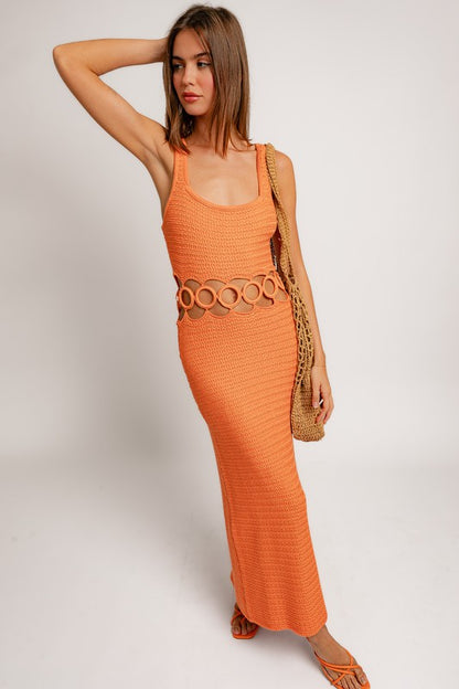 Tropic Square Neck Sleeveless Crochet Maxi Dress