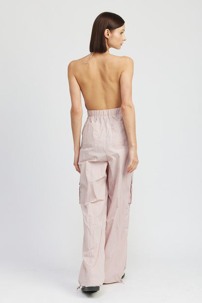 Mae Open Back Spaghetti Strap Cargo Jumpsuit