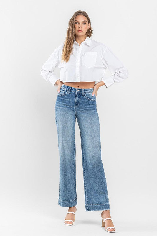 Flying Monkey High Rise Trouser Hem Wide Leg Jeans