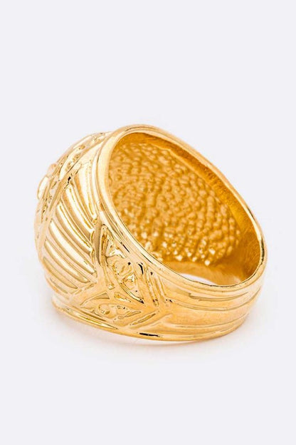 Crystal Star Embossed Gold Plated Ring