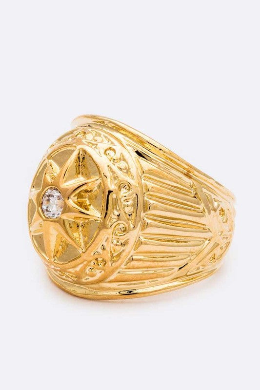 Crystal Star Embossed Gold Plated Ring