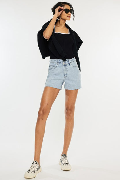 Kancan High Rise Crossover Denim Shorts