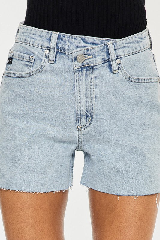 Kancan High Rise Crossover Denim Shorts