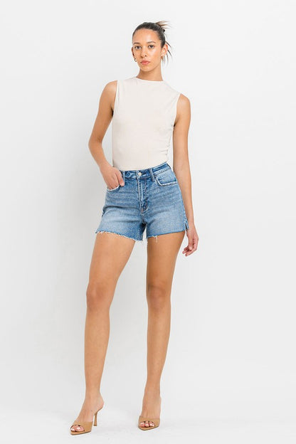 VERVET High Rise Side Slit A-Line Denim Shorts