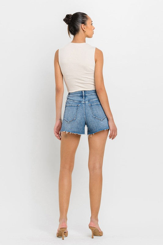 VERVET High Rise Side Slit A-Line Denim Shorts