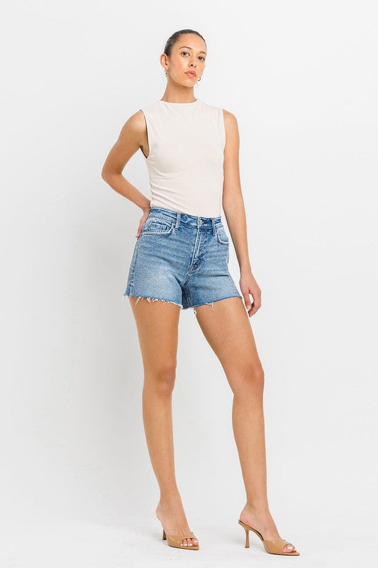 VERVET High Rise Side Slit A-Line Denim Shorts