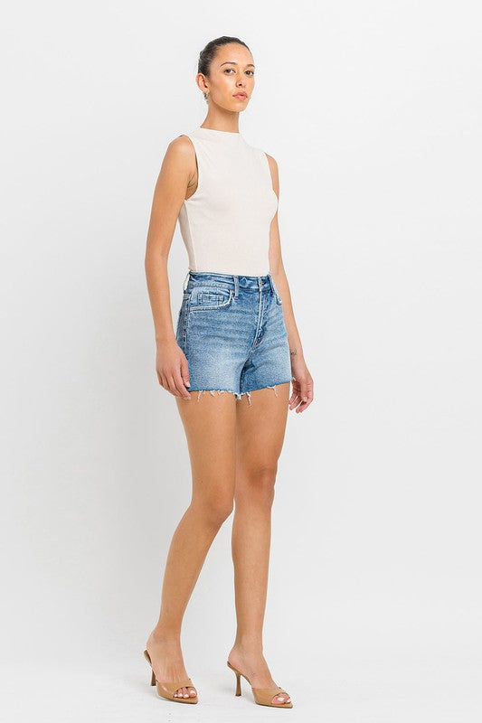 VERVET High Rise Side Slit A-Line Denim Shorts