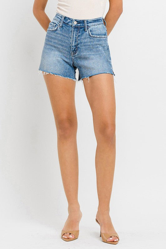 VERVET High Rise Side Slit A-Line Denim Shorts