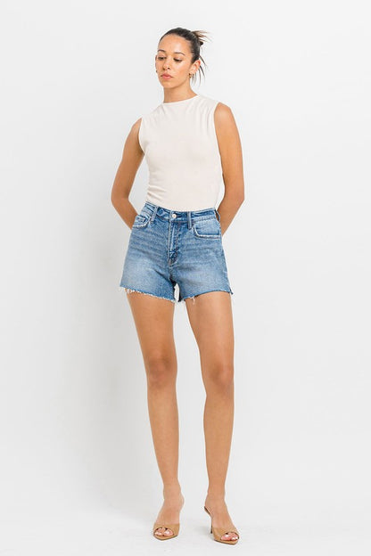 VERVET High Rise Side Slit A-Line Denim Shorts