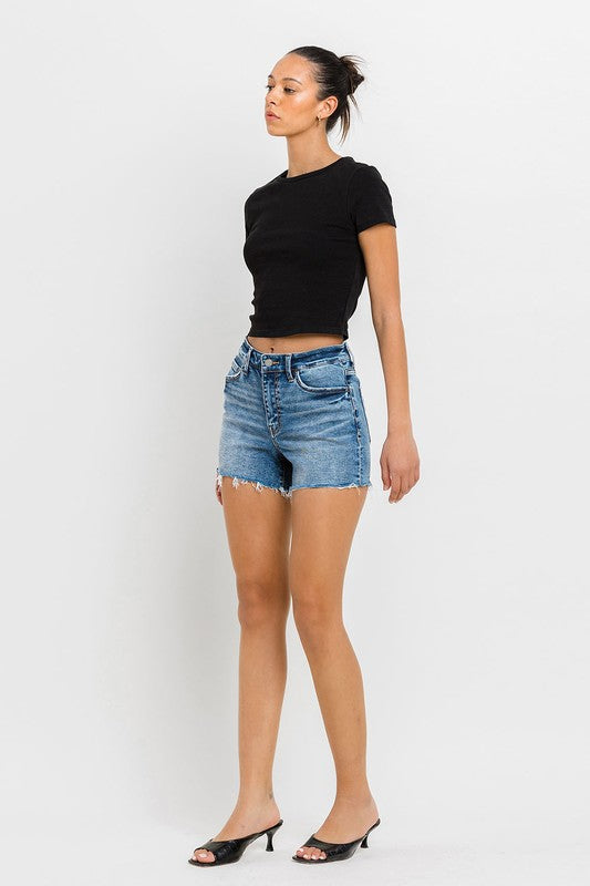 VERVET High Rise Raw Hem Denim Shorts