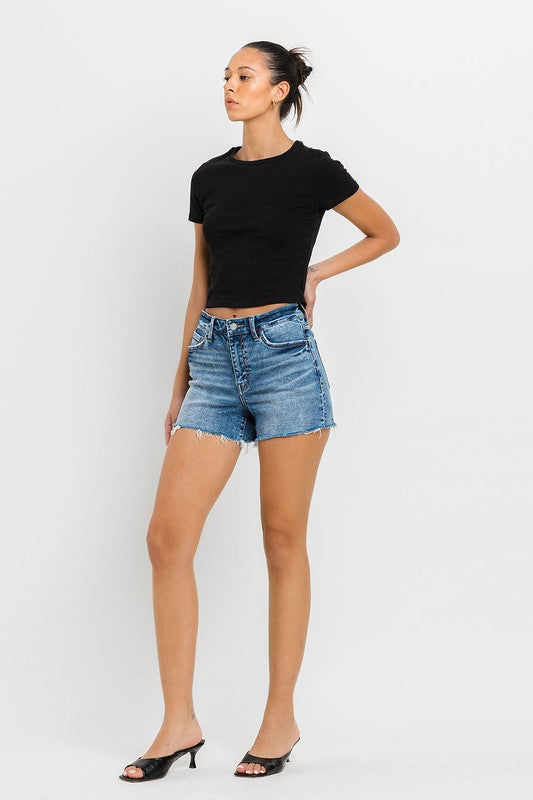 VERVET High Rise Raw Hem Denim Shorts