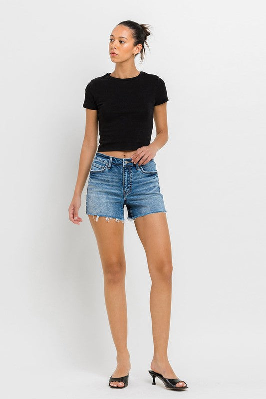 VERVET High Rise Raw Hem Denim Shorts