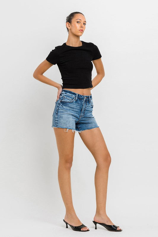 VERVET High Rise Raw Hem Denim Shorts