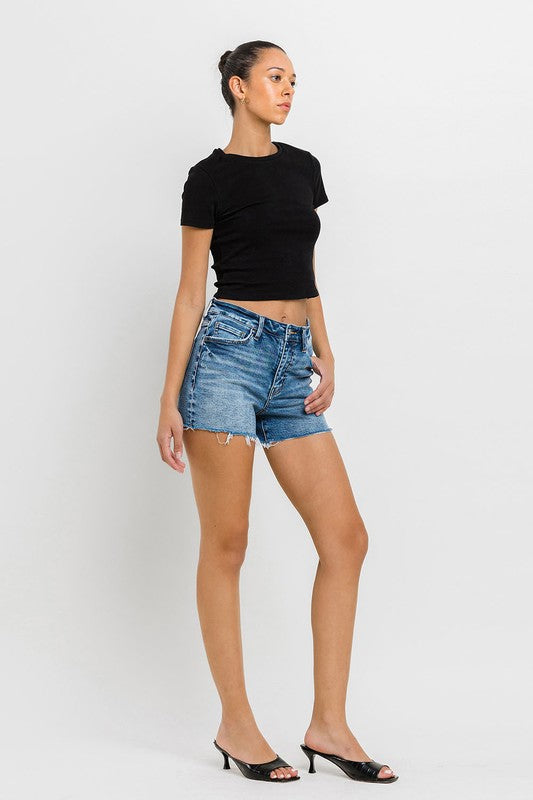 VERVET High Rise Raw Hem Denim Shorts