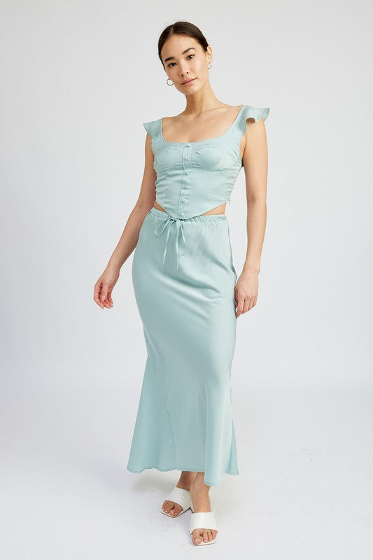 Catalina Front Tie Satin Maxi Skirt