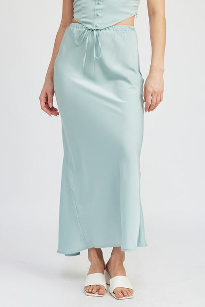 Catalina Front Tie Satin Maxi Skirt