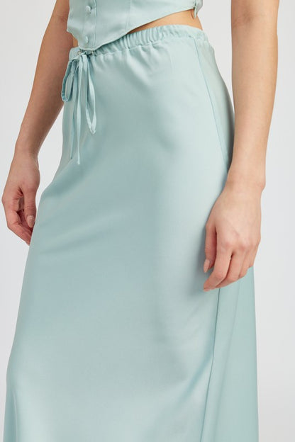 Catalina Front Tie Satin Maxi Skirt